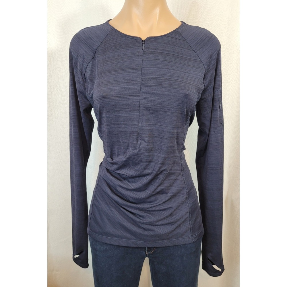 Athleta Pacifica Wrap Front Top Navy Blue Long Sleeve Top Sz M